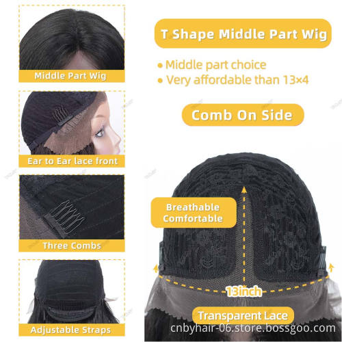 Brazilian Virgin Remy Hair Lace Wigs Pre Plucked 13X4 150% Density Deep T Shape Middle Part HD Lace Frontal Human Hair Wigs
